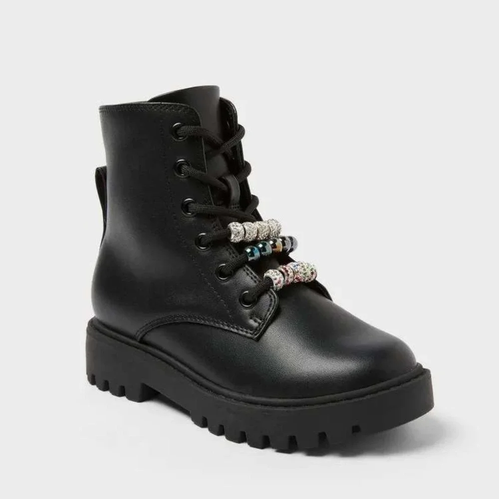 Girls' Bronx Lace-Up Combat Boots by art class Black Size 2 New With Tags